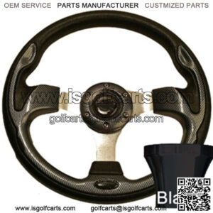 Club Car DS Golf Cart Carbon Fiber Rally Steering Wheel with Black Adapter