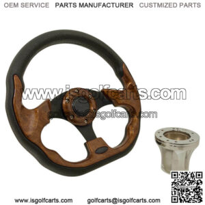 Club Car DS 1982-Up Golf Cart Woodgrain 12.5 Steering Wheel & Chrome Adapter Kit