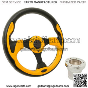 Club Car DS 1982-Up Golf Cart Yellow Rally 12.5 Steering Wheel & Chrome Adapter