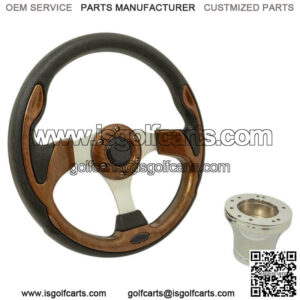 Club Car Precedent Golf Cart Woodgrain 12.5" Steering Wheel & Chrome Adapter Kit
