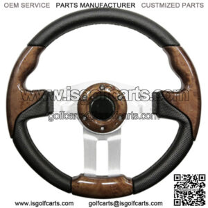 Aviator 5 Golf Cart Steering Wheel (Woodgrain Grip/Brushed Aluminum Spokes)