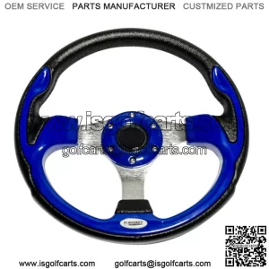 Golf Cart Steering Wheel Blue 3 Spokes Fits Hub Adapter W/ 6 Hole Pattern