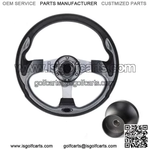 Carbon Fiber Golf Cart Steering Wheel & Black Hub Adapter for Yamaha Carts
