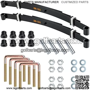 Heavy Duty 4 Leaf Rear Spring Kit for EZGO TXT Electric 1994-up & Gas 1994-2009 Golf Cart, Includes Bushings, Sleeves, U Bolts, OEM: 70506-G01 74135-G01 74207-G01 74207-G02 74207-G03