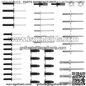 Complete Body Rivet Kit for EZGO TXT 1996-up Models, 42 PCS Aluminum Rivets, StainleSteel Rivets & Plastic Ratchet Fastener, 2 PCS Nameplate Nuts