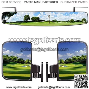 Universal Golf Cart Rear View Mirror and Folding Side Mirrors Kit for EZGO, Club Car, Yamaha