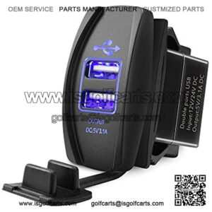 Switchtec 4.8 Amps Dual USB Rocker Switch Style Charger w/Blue Voltmeter for Boats, RZR 900, RZR 1000, Ranger, Mobile Home, RV, Spyders, Maverick, SxS, Golf Cart, Off Road Vehicles, RV, Side by Sides