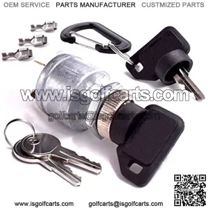 Starter Ignition Key Switch Replaces EZGO Electric Golf Cart 17421G1, 2 Terminal Prongs - W/ 2 Upgraded Keys & 2 Standard Keys, Free Terminals & Carabiner