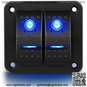 90106B 2 Gang Rocker Switch Panel 5 Pin On Off Pre-Wired Rocker Switch Aluminum Panel Waterproof Switche Panel for 12V/24V Automotive Cars Marine Boats ATVs Trailers , Blue
