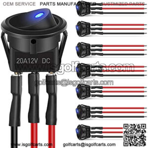 8PCS 12V 20A Round Blue Toggle LED Rocker Switch On-Off Control SPST 3Pins for 12V Car Truck Boat Marine Off-Road Vehicle with 24PCS Wires