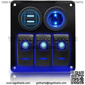 3 Gang Blue LED 5 Pin ON/Off Switch Panel with 5V/4.8A Dual USB Blue Power Socket Labels and Wiring Kits for Marine Boat Car Rv Vehicles Truck????
