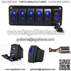 2 3 5 7 Gang Rocker Switch Aluminum Panel with 4.8 Amps Dual USB Rocker Style Fast Charger with Voltmeter, Blue Backlit Led, Pre-Wired for Marine, Boat, Car, Truck