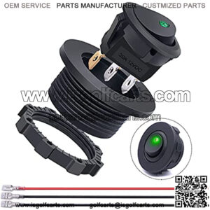20A 12VDC Round Rocker Switch with Shell SPST ON Off 3 Pin 2 Position Green DOT LED Light Illuminated Rocker Toggle Switch for Car Truck Boat DIY Modification KF012-G