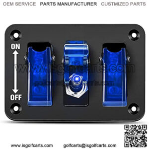 3 Gang Toggle Switch 12V Rocker Switch Panel with LED Light ??Flip Cover Heavy-Duty ON/Off Switch Plate 3 Pin SPST Rocker Switch for Cars, Trucks, Boats, ATVs, Race Cars, Golf carts (Blue)