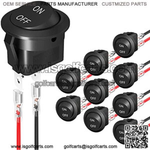 Round Rocker Switch 12V ON Off Switch 12 Volt DC Circle Toggle Switch 2 Pin SPST 6A/250V 10A/125V AC 20MM Mini Rocker Switch with Wires for Auto Car Marine Boat -10Pcs