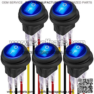 12V 20A Waterproof Rocker Switch Blue LED Lighted Round ON Off 3 Pin 12 Volt Weatherproof Illuminated Toggle for Marine Car RV Truck -5Pack