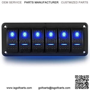 90111F 6 Gang Aluminum Rocker Switch Panel Toggle Dash 5 Pin ON/Off Pre-Wired Rocker Switch Blue Backlit Switch for Automotive Car Marine Boat RV