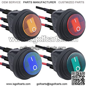 4Pcs Waterproof Rocker Toggle Switch 3pin 12V 20A ON/Off Blue Green Red Yellow LED Lighted Round SPST with Pre-soldered Wires 2 Position Switch for Car Auto Boat Trucks KCD1-8-101NW-4C-X