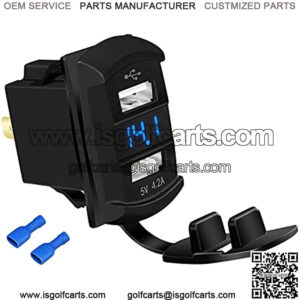 USB Rocker Switch 12V Dual Charger Ports 4.2A Socket Outlet Waterproof with Blue Led Digital Voltmeter for Rocker Switch Panel on Boat RV Car Vehicle