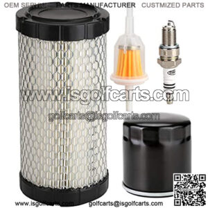 Golf Cart Tune Up Kit for EZGO RXV 2008-up & EZGO TXT 2010-up Gas Carts w/ 4 Cycle Kawasaki Motor, Air Filter 28463-G01, Fuel Filter 72084-G01, Oil Filter 607454, Spark Plug 607462