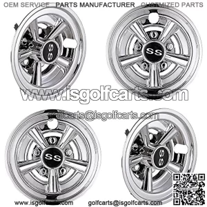 4pcs 8" Golf Cart Wheel Cover Hub Cap Chrome Finished 5-Spoke Compatible with EZGO Club Car Yamaha Easy Snap-in