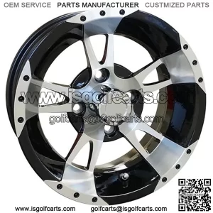 12" Golf Cart Wheel, Machined/Black Rim & Center Cap, 12x7 ET-25