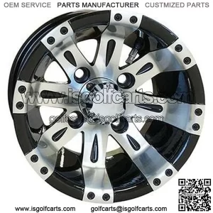 10" Golf Cart Wheel, Machined Silver + Black, 10x7 ET-25