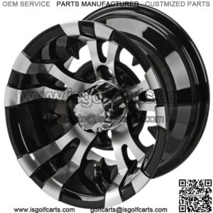 Revenge 10" Warlock Black & Machined Golf Cart Wheel 3:4 Offset