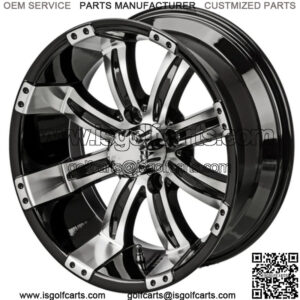 Revenge 12" Casino Black & Machined Golf Cart Wheel 3:4 Offset