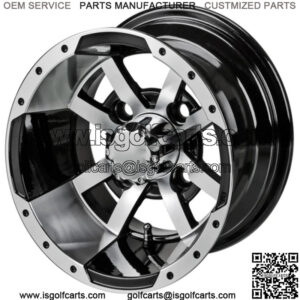 Revenge 10" Maltese Cross Black & Machined Golf Cart Wheel 3:4 Offset