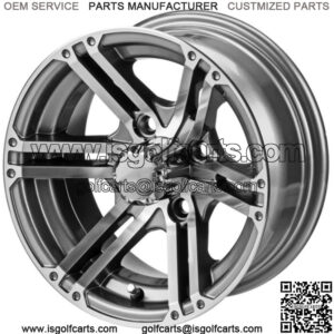 Revenge 12" Yukon Gun Metal Gray & Machined Golf Cart Wheel 3:4 Offset