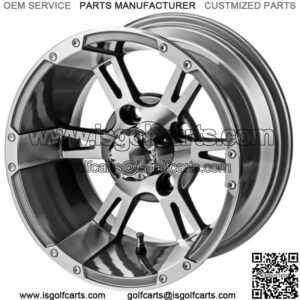Revenge 12x7 Raptor Gun Metal Gray/Machined Golf Cart Wheel 3:4 Offset