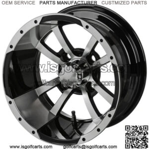 Revenge 12" Maltese Cross Black & Machined Golf Cart Wheel 2:5 Offset
