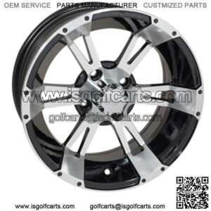 Set of 4 Golf Cart Yellow Jacket 14 inch Machined & Black Wheel 3:4 Offset