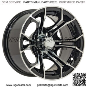 12 inch Machined and Black Golf Cart Wheel | 3:4 Offset | 4x4 Bolt