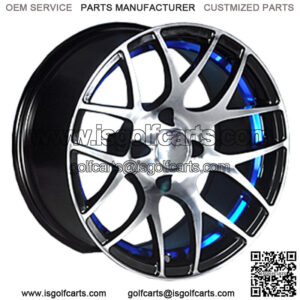 Set of 4 Golf Cart Pursuit 14 inch Machined and Blue Wheel With 3:4 Offset