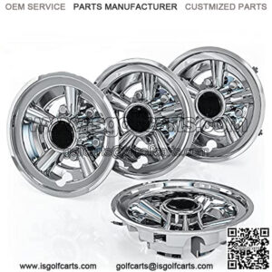 Golf Cart SS Wheel Covers Hub Caps for EZGO, Club Car, Yamaha - 8 Inch Snap-on Installation, Chrome, Set of 4