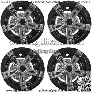 10 Inch Golf Cart Wheel Covers | Black and Chrome Hubcaps