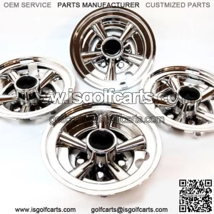 4 Golf Cart Hub Caps 8?? Chrome W/StainleSteel Clips For EZGO Club Car Yamaha