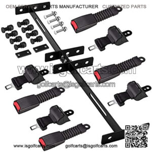 Universal Golf Cart Set Belts 4 Retractable Belts Max Length 47" and 35 x 6.9 Inch Belts Bracket Kit Fits EZGO TXT Yamaha Club Car DS(NOT FIT 2 Passenger Club Car Precedent Yamaha G29 Drive EZGO RXV)