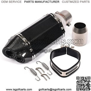 Motorcycle Dual Outlet 12.2" Universal Exhaust Muffler Carbon Pattern Stainless Steel Slip on 2" Inlet with 38 to 51mm Welding Adaptor NO DB Killer Silencer