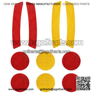 Golf Cart Front Rear Side Reflex Reflector Strips, Stick-On Sticker Decals, Red + Amber