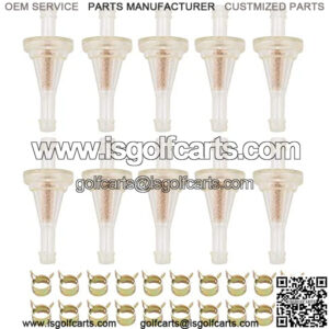 10pcs Clear Inline ATV Fuel Filter 1/4" Compatible with 81-0221 Fuel Filter Snowmotor Scooter UTV Golf Cart Quad EZGO kawasaki 40-70 Micron