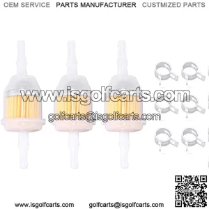 3 Pack Fuel Filter and 6X Clamps Replacement for 25 050 22-S for AM116304 GY20709 for 109585 for Bobcat 38666 Universal 120436 for 21541500 for Toro 98021