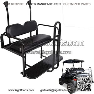 Golf Cart Rear Black Seat Kit w/Black Cushions w/Extra Handle Bar Compatible with 2004-Up Club Car Precedent Gas or Electric Models - You Will Receive Three Packages & All Hardware