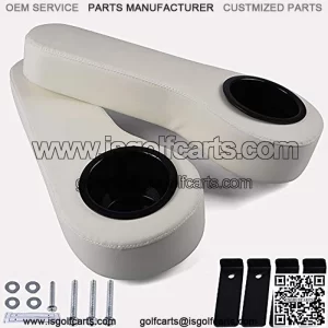 2PCS Rear Armrest Cushion with Cup Holder Compatible for Club Car,Yamaha,Golf Cart White