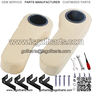 Golf Cart Armrest with Cup Holder for EZGO Club Car Yamaha - Upgrade Support Frame/No Drilling Required - Black/Beige/Gray