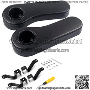 Golf Cart Armrest with Cup Holder, Add Conjoined Support, Sturdy Without Tilting, No Drilling, for Club Car EzGo Yamaha Rear Seat Kit