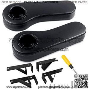 Golf Cart Armrest with Cup Holder for Club Car EZGO Yamaha Rear Seat 1-Inch Square Tube Handrail, Upgrade Support Frame/No Drilling Required/Prevent Tilting/Better Load Bearing
