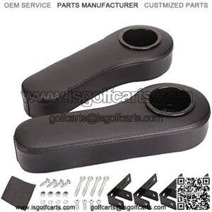 Golf Cart Armrest with Cup Holder for Rear Seat Club Car EZGO Yamaha, Arm Rest with Upgrade Support Frame No Drilling Required - Black/Beige